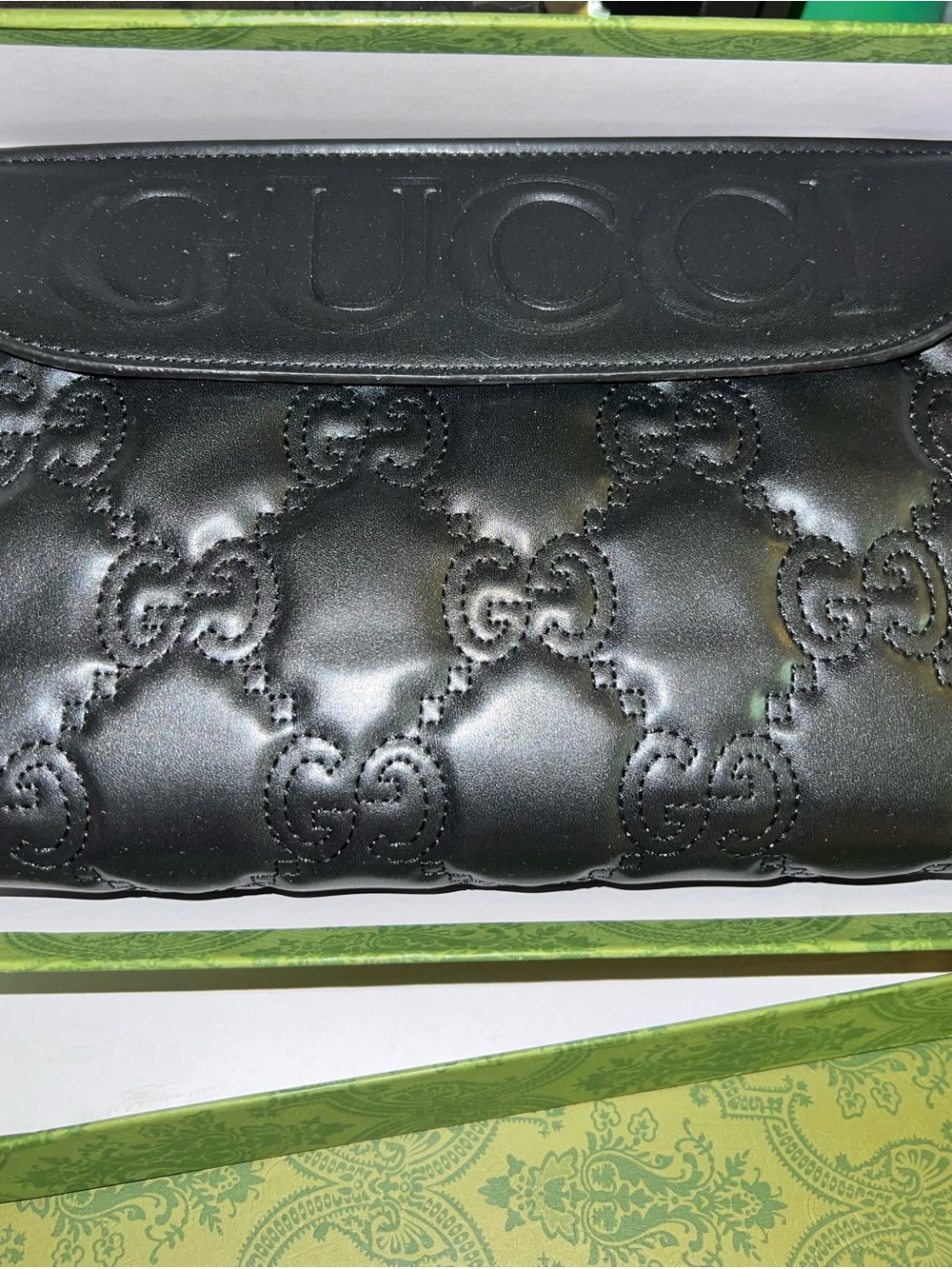 Black Quilted Embossed Leather Clutch shoulder bag